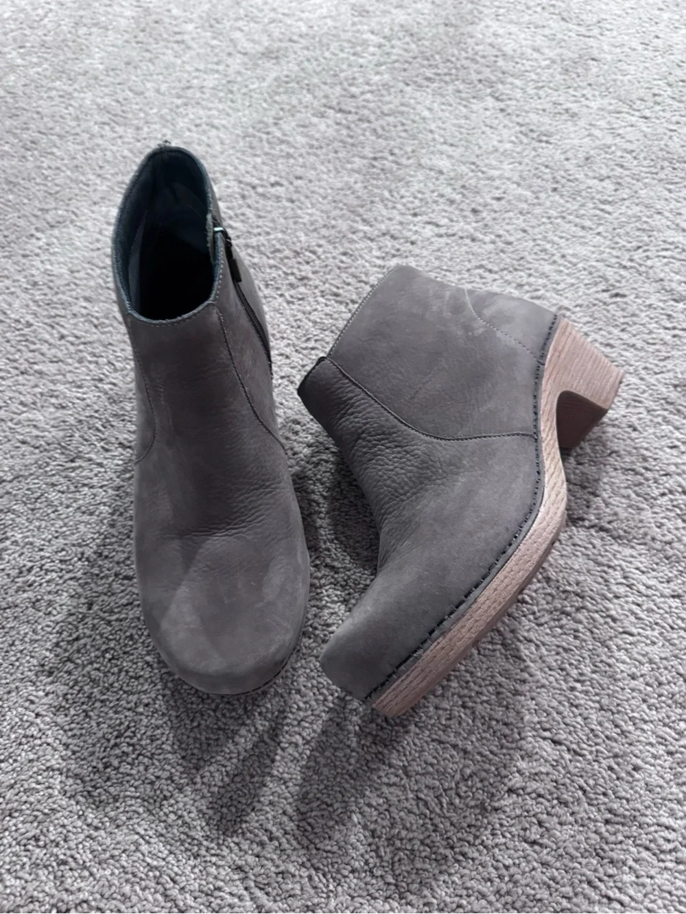 Dansko Gray Leather Ankle Booties Boots Block Heel Women’s US Size 10.5 - 11
